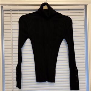 Anthropology Black Turtleneck Sweater with Button Details